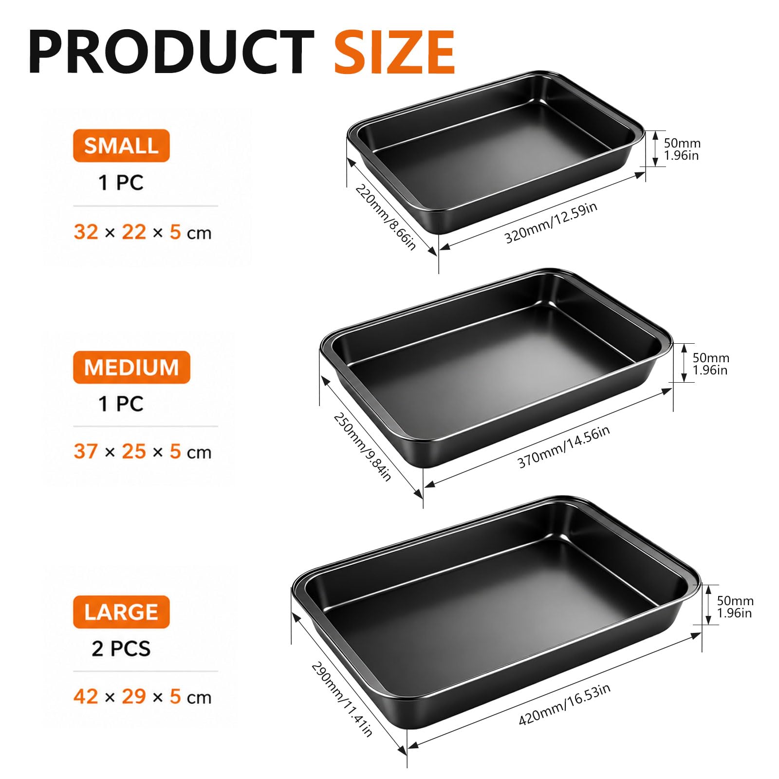 Lot de 4 plaques de cuisson rectangulaires en acier carbone très résistantes pour four, pâtisserie, mariage, anniversaire (S, M, L)