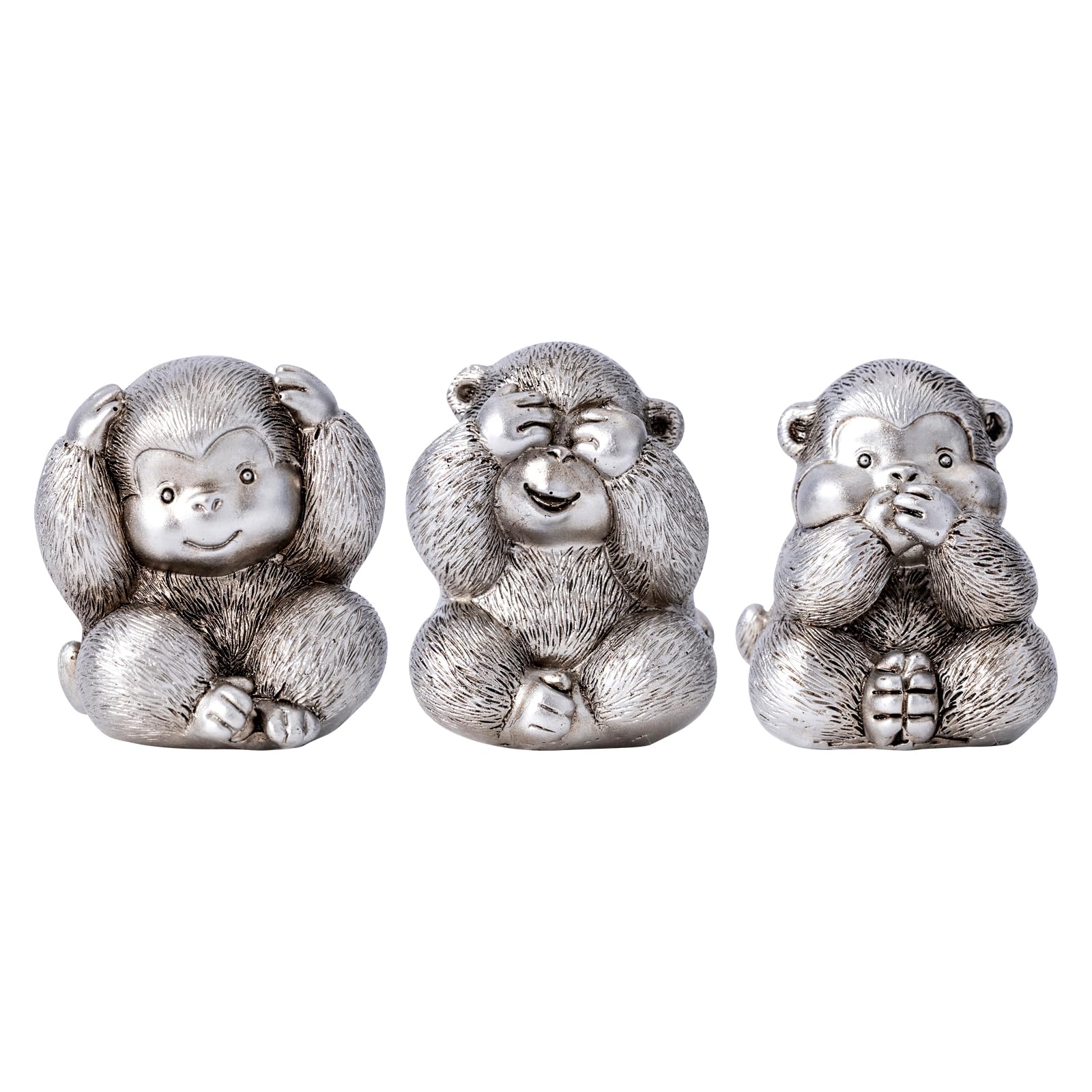 TOHLUCS 3 statue di scimmie sagge. Non vedere, sentire o parlare il male. Porta buona fortuna e saggezza. Scultura scimmia in argento per decorare la casa. Ornamenti decorativi.