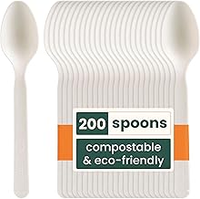 HAAGO - Set of 200 PLA Spoons - Reusable, Dishwasher Safe, Cutlery for Parties, Weddings, Events, for Hot and Cold Food - White 16cm / 6"