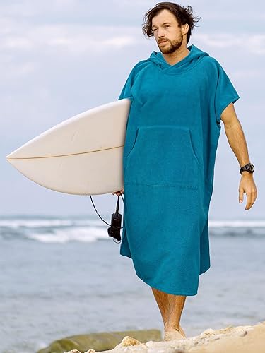 Miniatura 63 de SUN CUBE Poncho de surf cambiador con capucha Toalla de microfibra absorbente de secado rápido con bolsillo para surfear, hombres y mujeres Azul