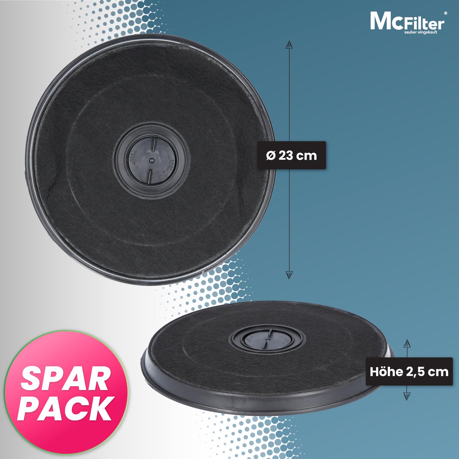 McFilter I 2x Aktivkohlefilter Ø 230mm für Dunstabzugshaube als Alternative für Kohlefilter 11005728 + 11005732 + DHZ2701/01 + 9029793594, u.a. geeignet für Bosch, Siemens, AEG, Whirlpool, Faber