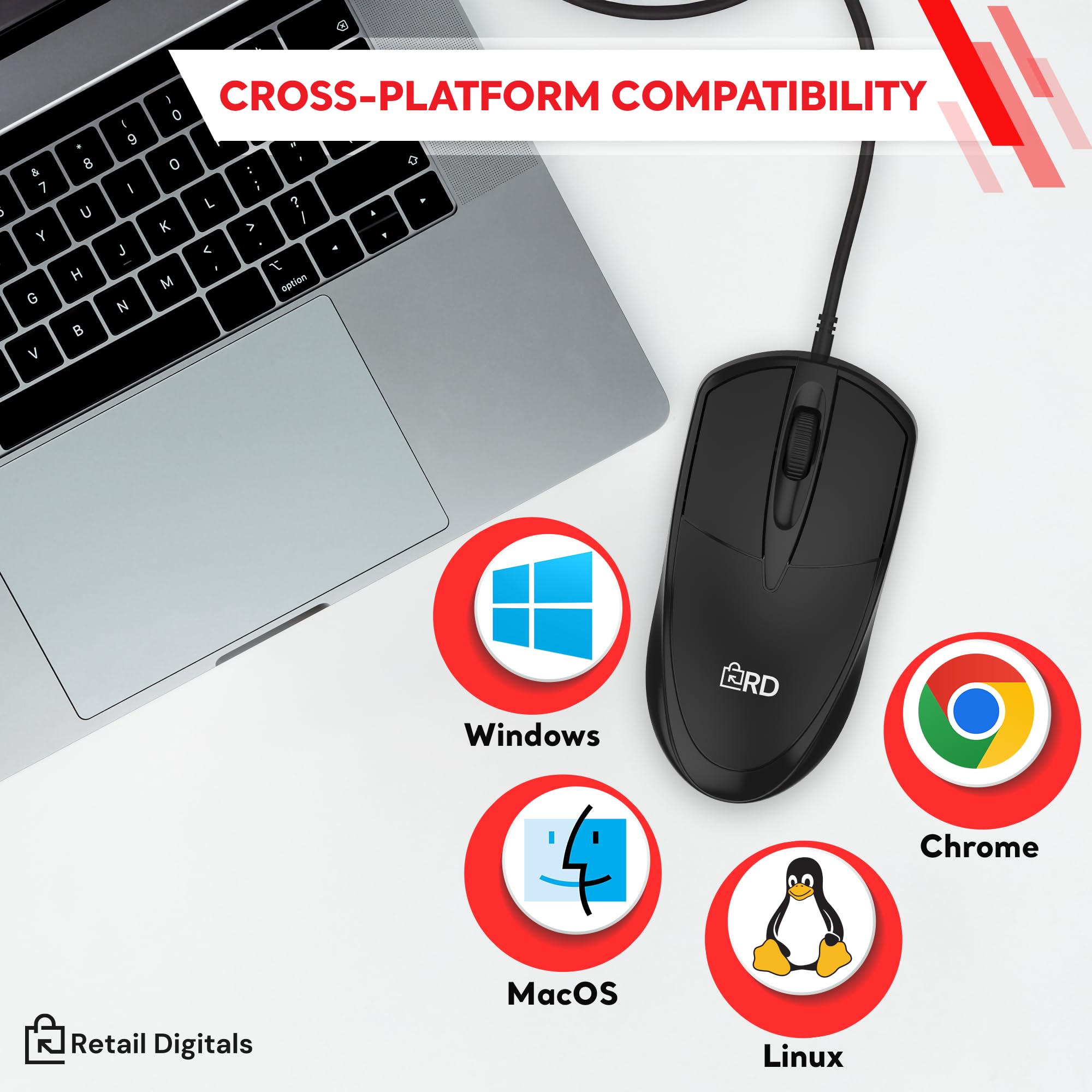 Mouse cablato USB a 3 pulsanti | Tracciamento ottico ad alta precisione | Durevole per desktop e laptop | Nero