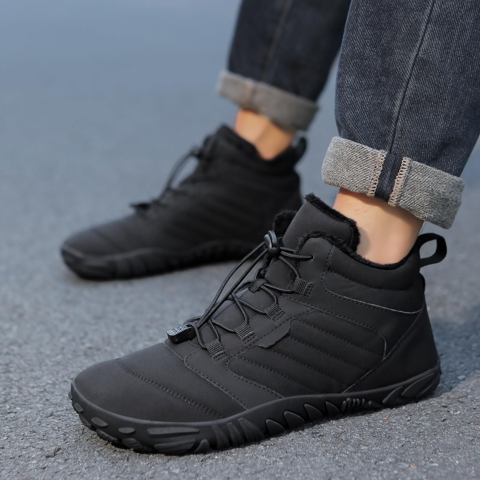 Barfußschuhe Winter Herren Damen Winterstiefel Wasserdicht Winterschuhe Rutschfeste Barfuss Schuhe Warm Gefüttert Schneestiefel
