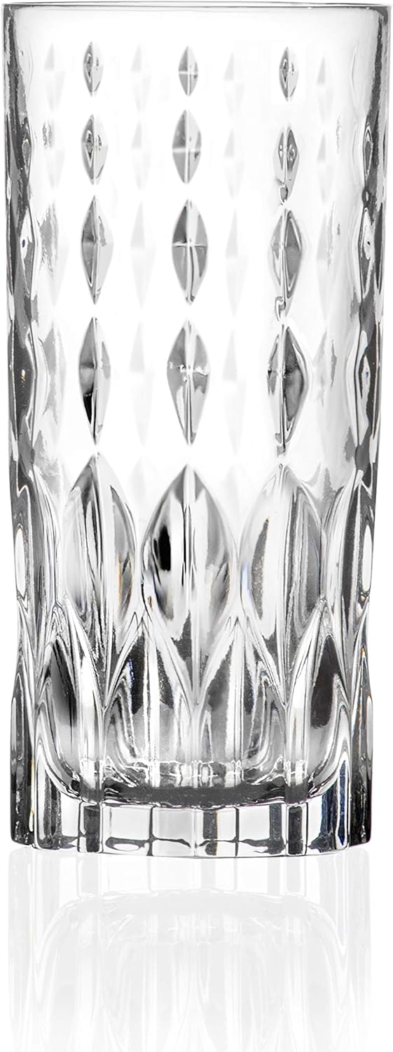 Highball - Glass - Set of 6 - Hiball Glasses - Crystal like Glass - Beautiful Designed - Drinking Tumblers - for Water, Juice, Wine, Beer and Cocktails - 13 oz. - by Barski - Made in Europe