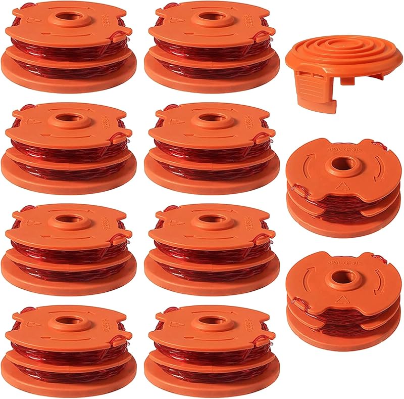 WA0007 50022833 Compatible with Worx WG116 WG118 WG119 WG124 WG183 Corded Electric String Trimmers ,Replacement Edger Refills Parts Auto-Feed Spool Line 2*16ft 0.065'' 11Pack(10 Spools, 1Cap)