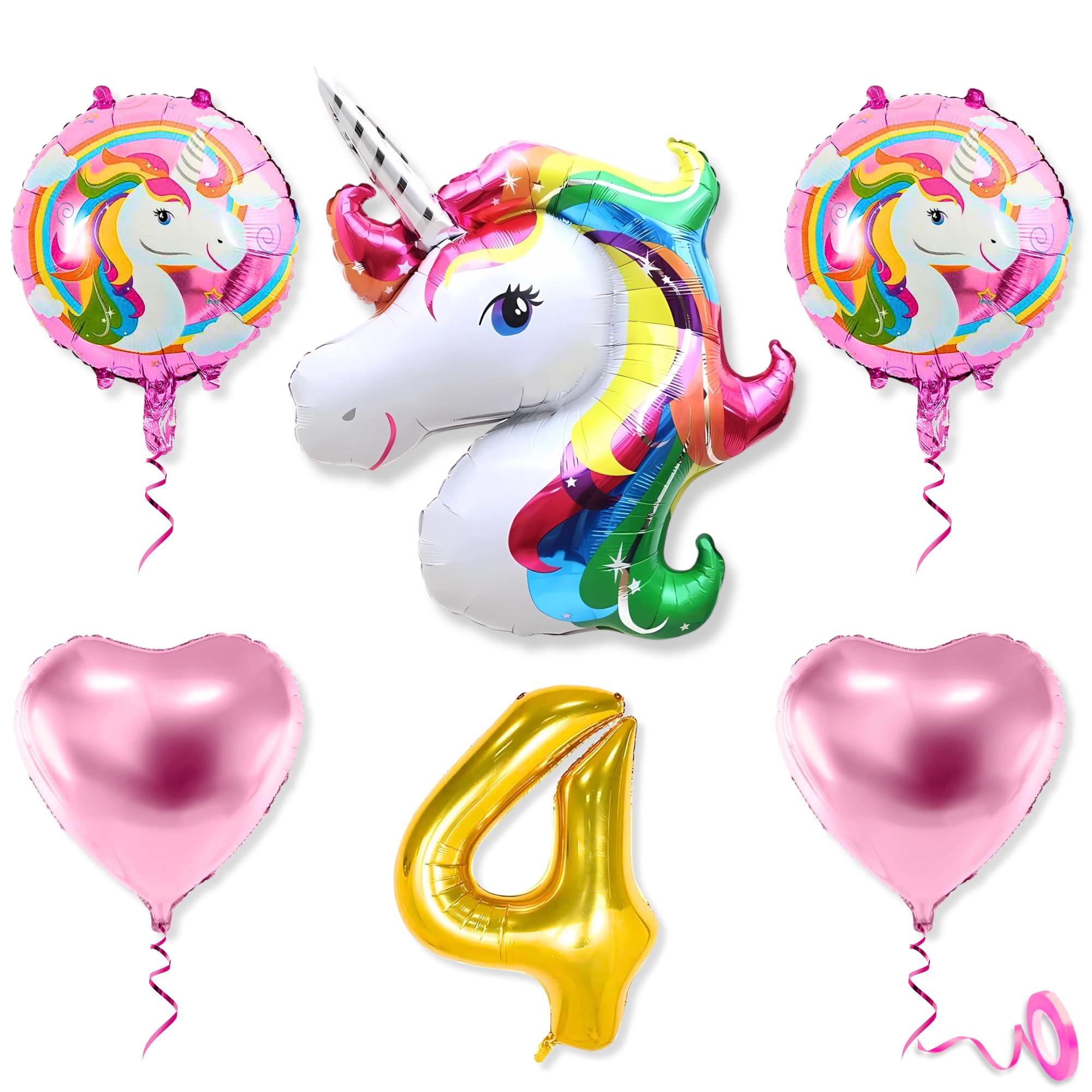 Mystic Toy Store 4th Unicorn Balloons for Birthday Decoration Kit Pink White 4 year Old Baby Boys Girls Kids 5 Pcs Unicorn Theme Foil Balloons Decoration Set Items 2 Pcs Pink Heart-image-13