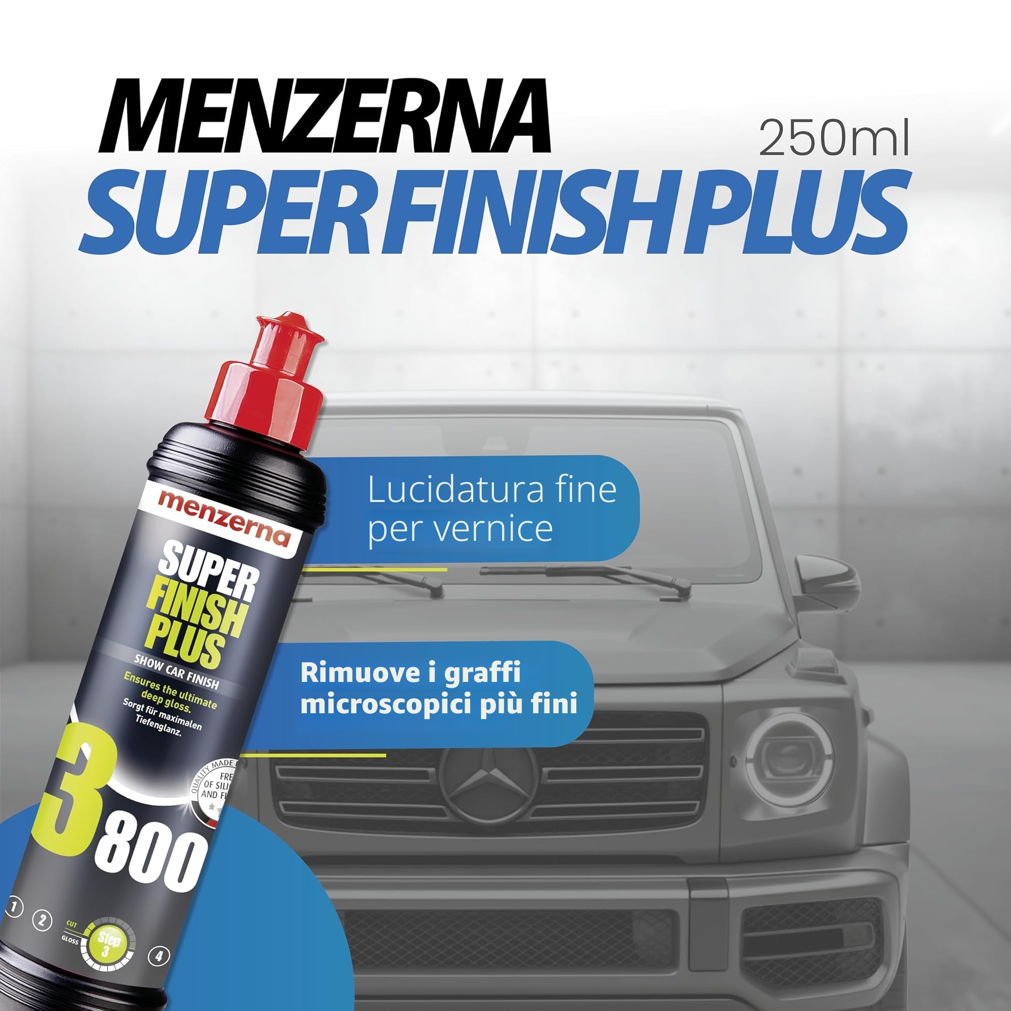 detailmate Set per lucidatura dell’Auto Menzerna Heavy Cut Compound 1000, Medium Cut Compound 2500, Super Finish Plus 3800, Koch Chemie Allround Quick Shine da 140 ml, Panno in Microfibra da 40x40cm