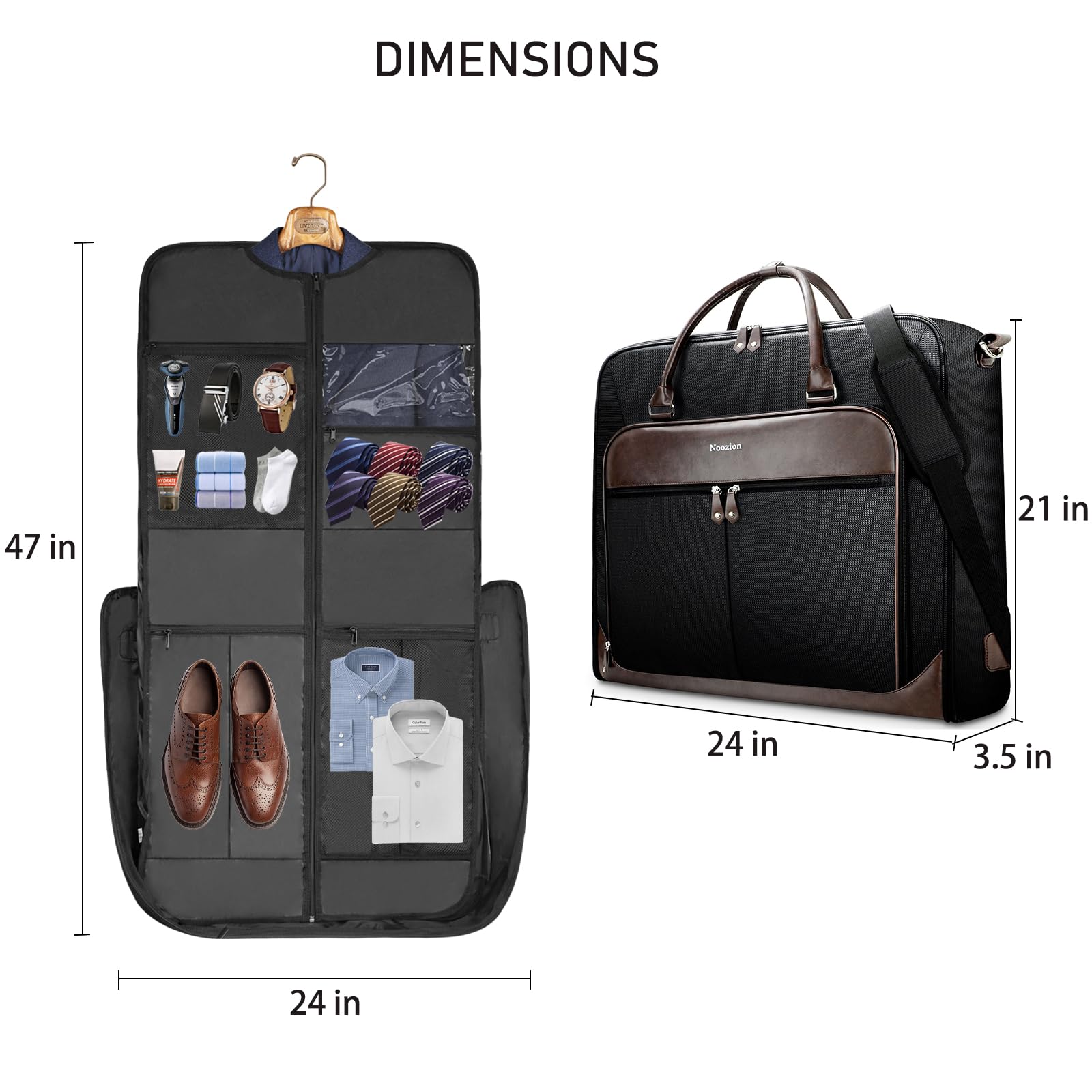 Noozion Kleidersack für Reisen, große Handgepäcktasche für Business bis zu 4 Anzüge, faltenfreier Kleidersack zum Aufhängen von Kleidung mit Schultergurt, Laptopfach und Nass-Trocken-Tasche