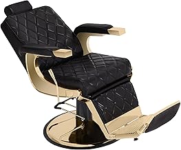 Barberpub Fauteuil de Coiffure avec appuie-tête basculant, équipement de Coiffure avec Pompe hydraulique pivotant à 360°, Fauteuil de Service réglable en Hauteur, 9671 (Or-Noir)