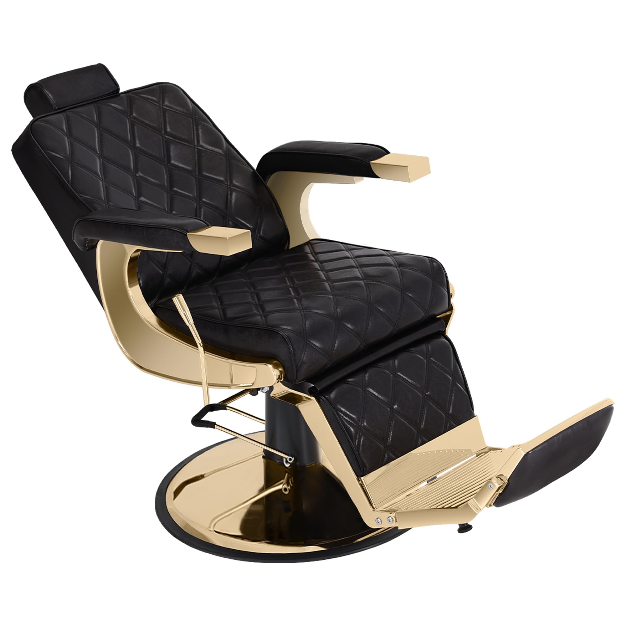 Barberpub Friseurstuhl mit Kopfstütze Kippbar, Friseureinrichtung mit Hydraulikpumpe 360° Drehbar, Bedienungsstuhl Höhenverstellbar, Barber Stuhl Friseurstühle Kunstleder, 9671 (Gold-Schwarz)