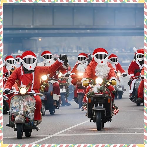 Miniatura 7 de Fundas de casco de motocicleta de Navidad - Santa Claus Decoración de casco de Navidad Paseos divertidos