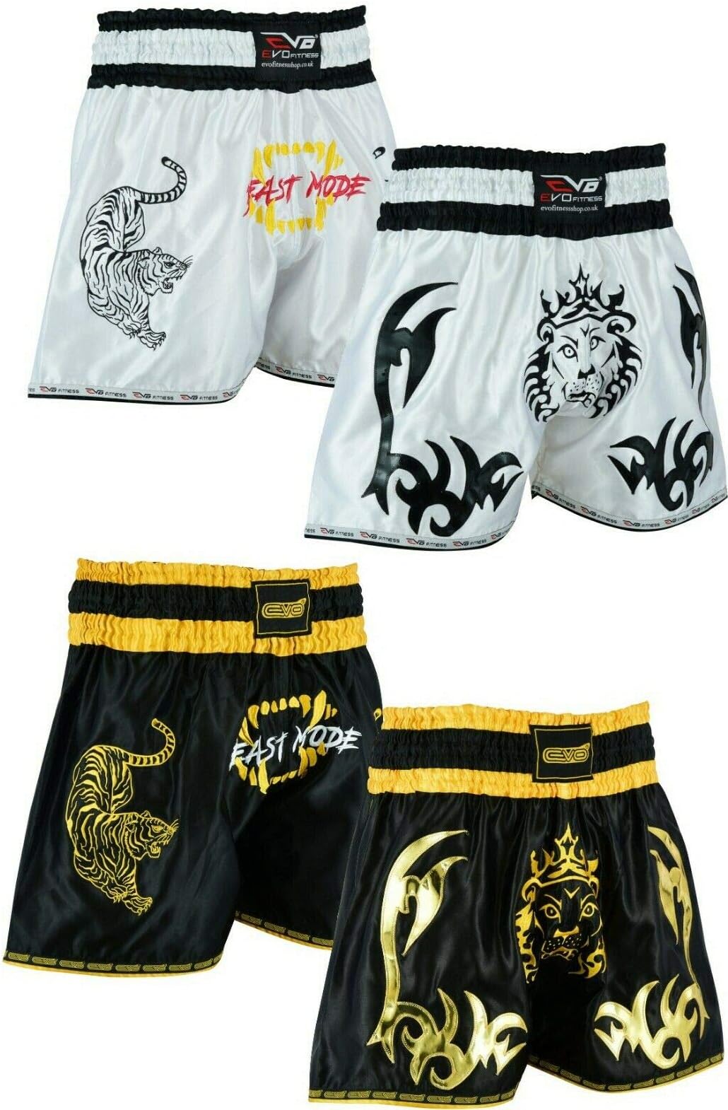 EVO FitnessMuay Thai Shorts MMA Kick Boxing Martial Arts Fight Gear (Black & Orange, L)