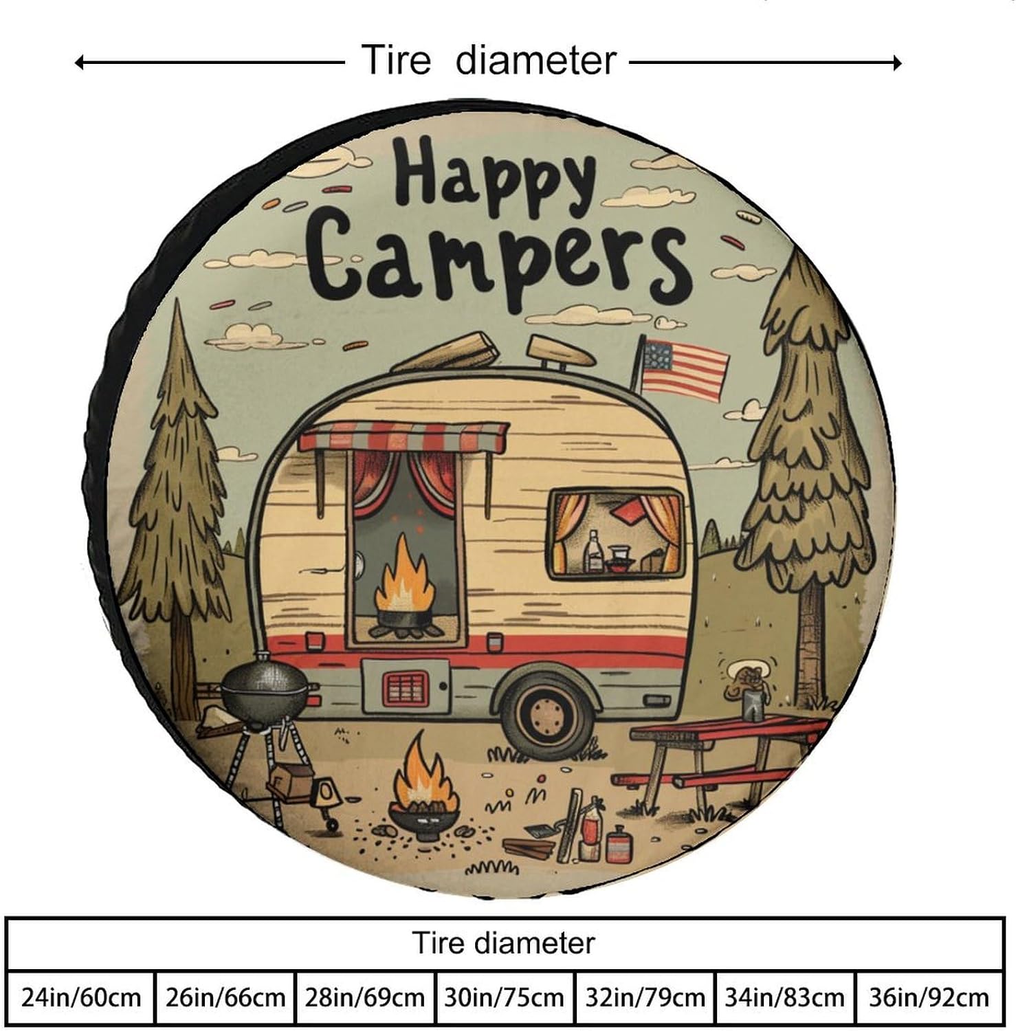 Spare Tire Cover 13 Inch Happy Campers Protectors Weatherproof Dust-Proof Adventure Universal Fit for Trailer SUV Truck Camper Travel Trailer