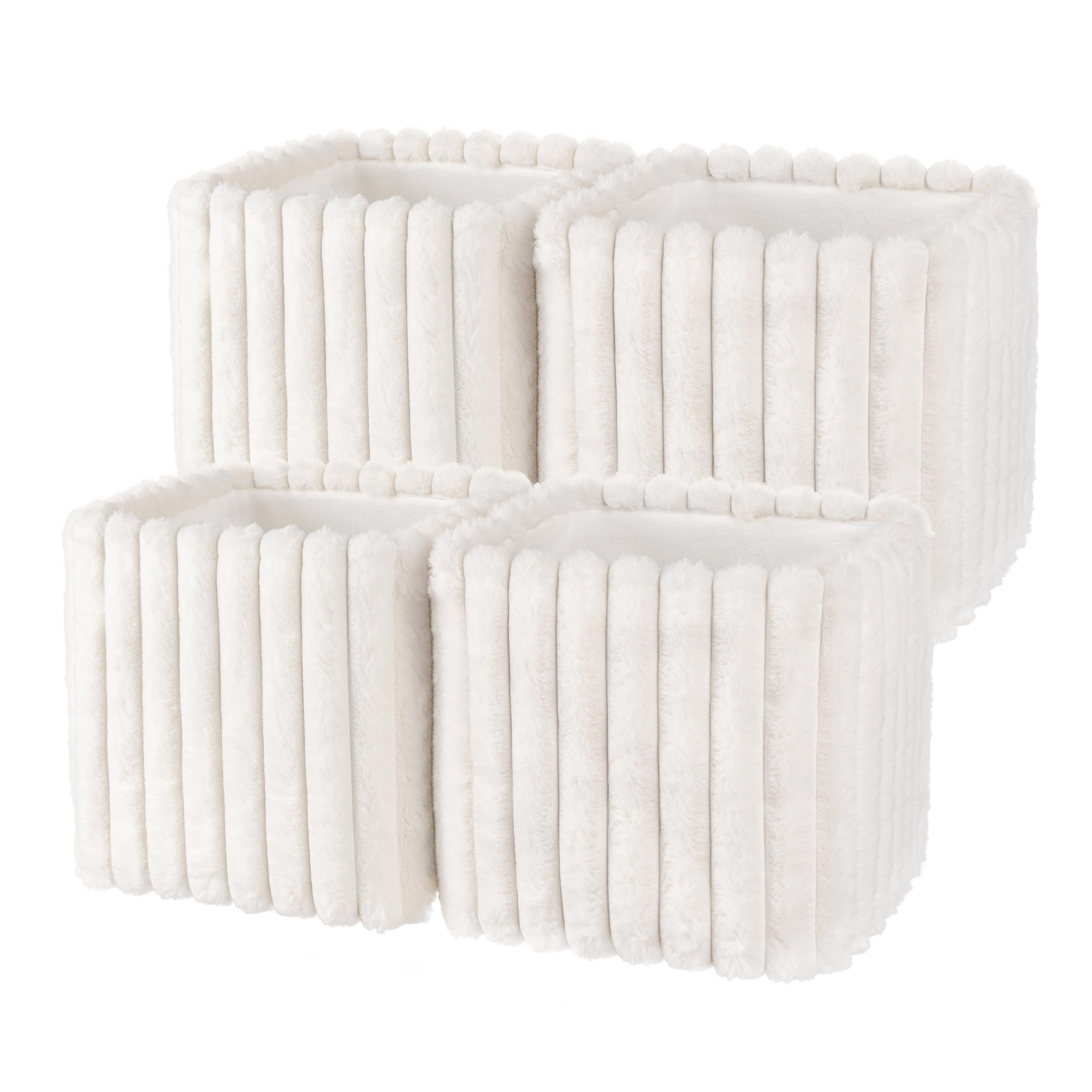 AELS Gestreifte Aufbewahrungskörbe aus Kunstfell, 27,9 cm, weicher Plüsch, faltbar, dekorative Organizer für Schrank oder Regale, gemütliche Aufbewahrungsboxen im Mid-Century-Stil für Heimdekoration