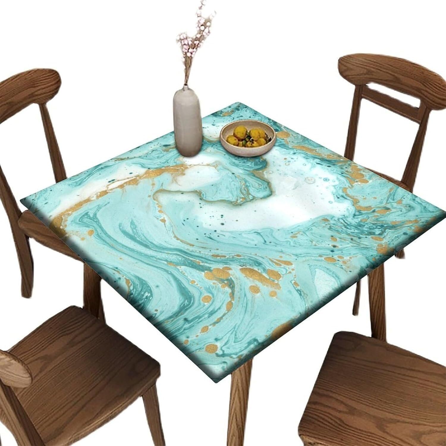 Nappe carrée élastique fleurie verte 32x32" pour table de jardin et terrasse