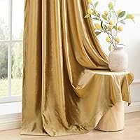 Vista 5 de Cortinas dorado oscuro de 108" para sala de estar, cortinas opacas de terciopelo con bolsillo para barra, para ventana, tratamiento de semi