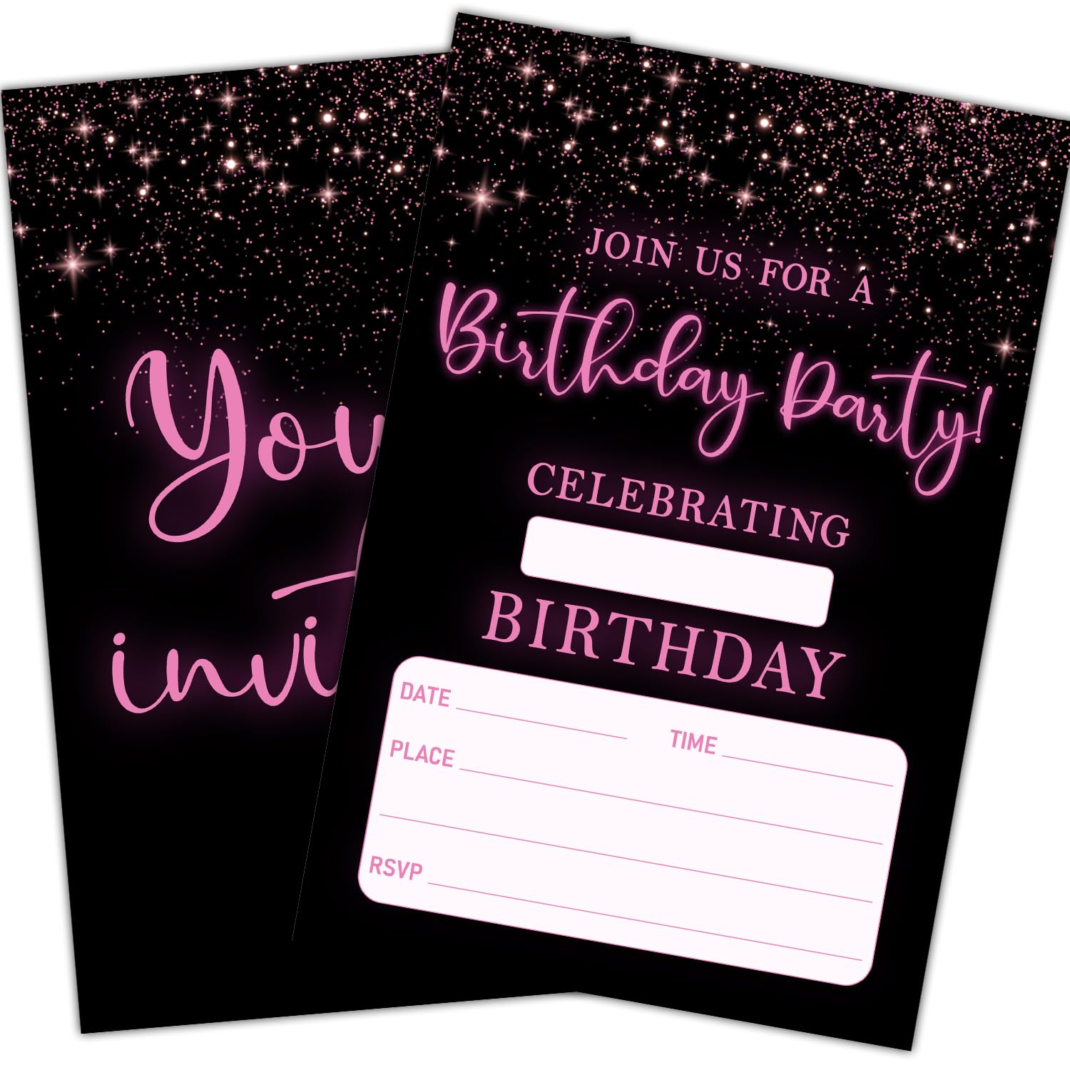Zgogy Black Birthday Party Invitation Cards, Pink Glitter Birthday Invites For Women, 20 Pcs 4x6 Inch Birthday Party Supplies Decorations Party Favors Birthday Party Invitations with Envelopes -10