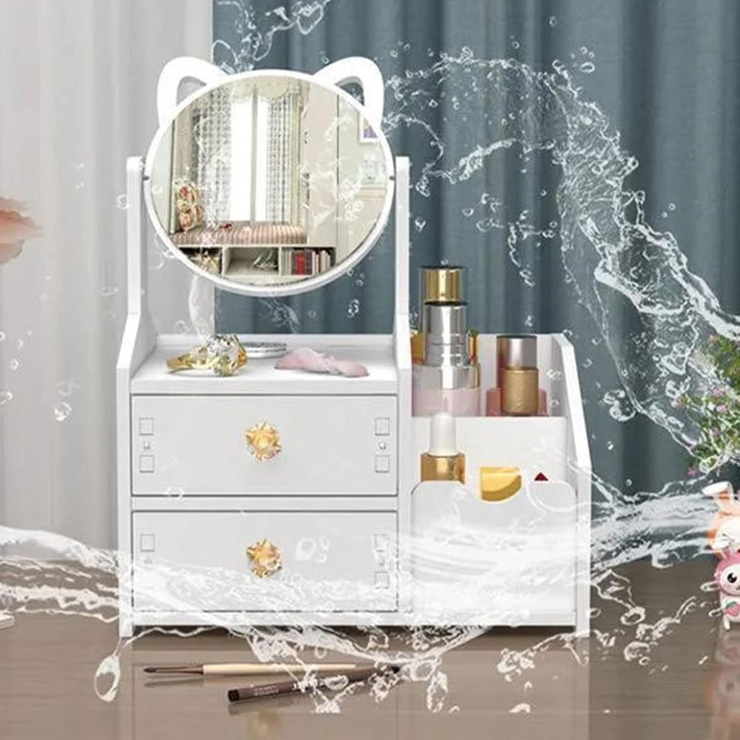 MINGZHE Makeup Organizer with Drawer,Skincare Organizer for Home,Large Capacity Plastic Drawer Stationery Cosmetic Container with Mirror