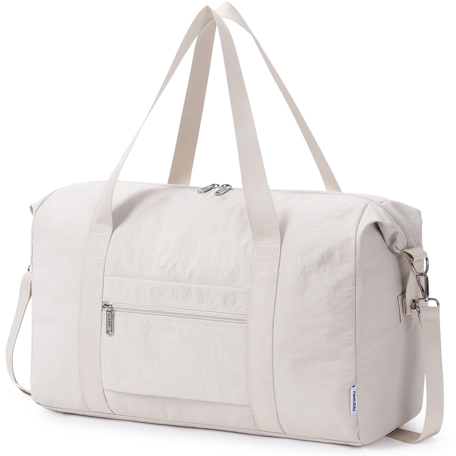 Narwey Travel Duffle Bag for Women, Lightweight Weekender Sports Gym Tote Bags for Women, Personal Item Travel Bag Airplane, Foldable Overnight Hospital Shoulder Bag for Women Travelling 25L (Khaki) — view 11