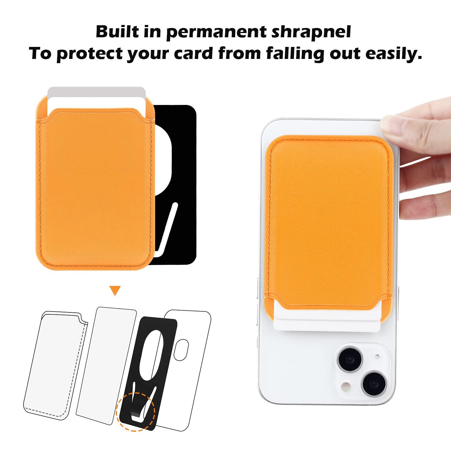 FIDWALL Magsafe Wallet Portafoglio Tessuti in Pelle per iPhone 16/15/14/13/12 Max/Pro/Plus/mini,con Anello in Ferro per all Phone Case,RFID Card Holder con Magsafe Magnete (Marrone dorato)