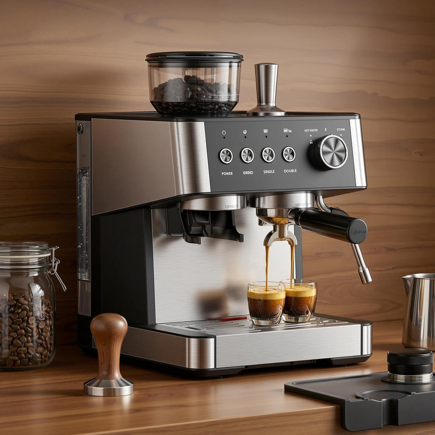 COWSAR Espresso Kaffee Maschine, mit Mahlwerk und manuellem Milchaufschäumer, 15 Bar Drucksystem, schnell aufheizende espresso machine, geeignet für Cafés, Restaurants, Wohnungen und Büros