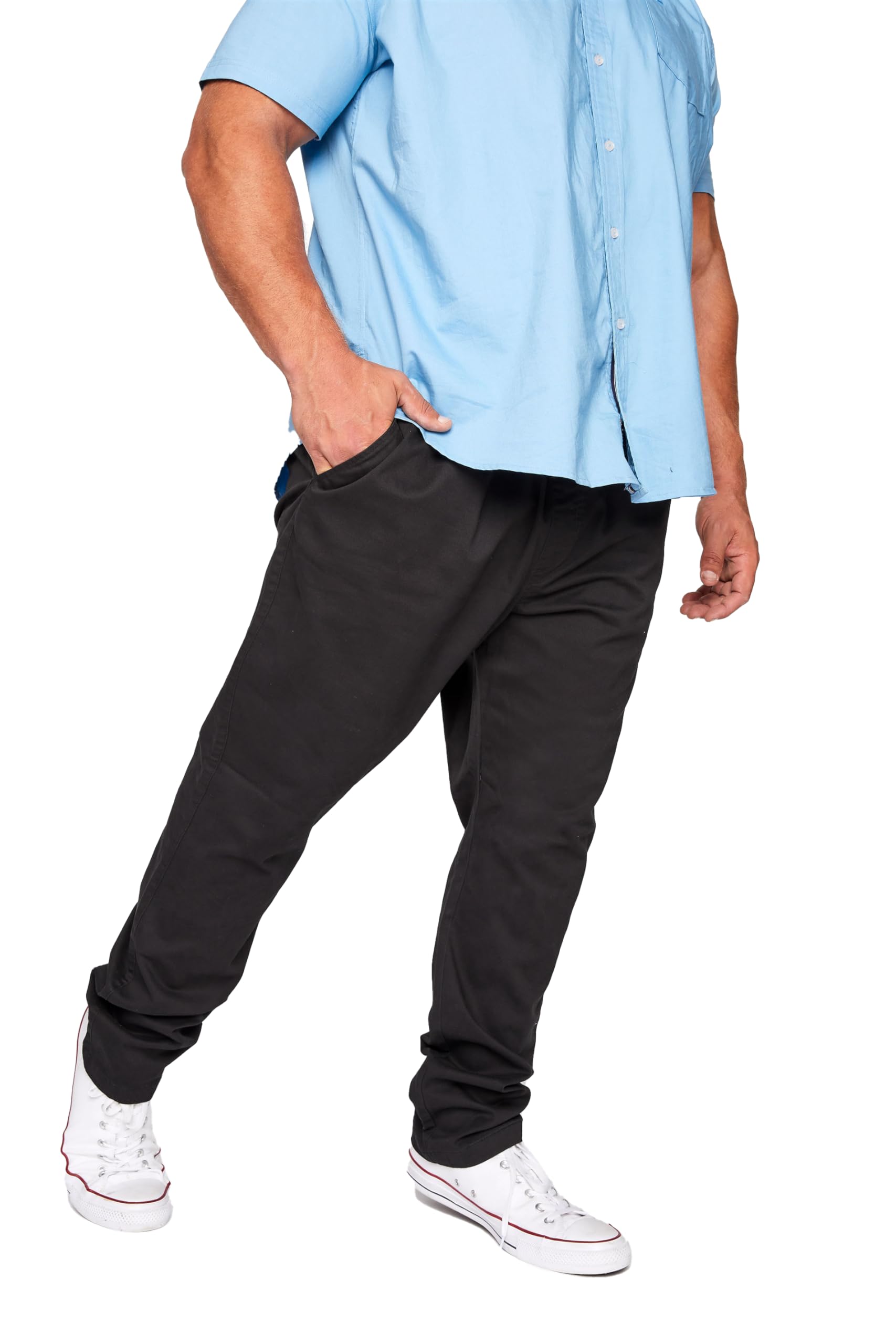 Badrhino Men's Black Big & Tall Elasticated Waist Chinos - Plus Size Curve