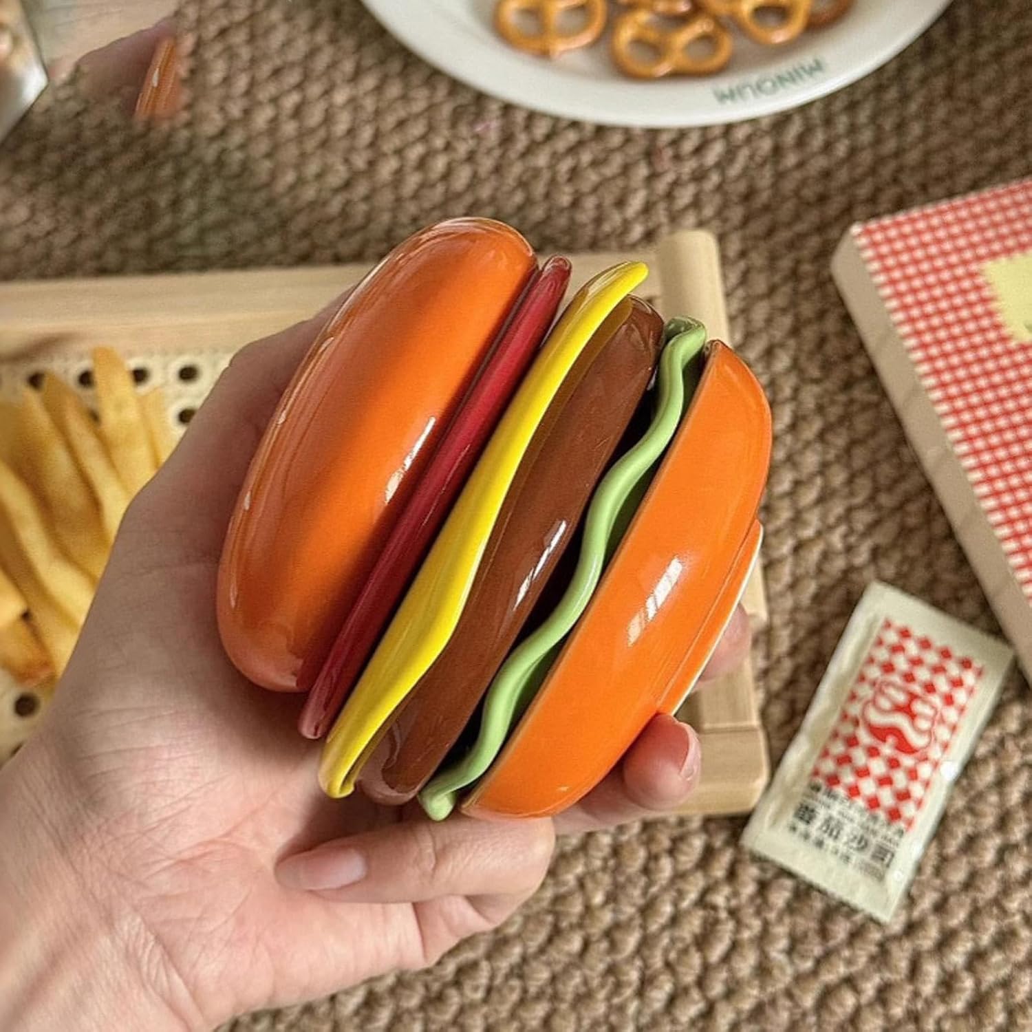 Ceramic Burger Building Plates Stackable Serving Dishes for Family Gatherings Birthday Party Essential Party Appetizer Serving Dishes
