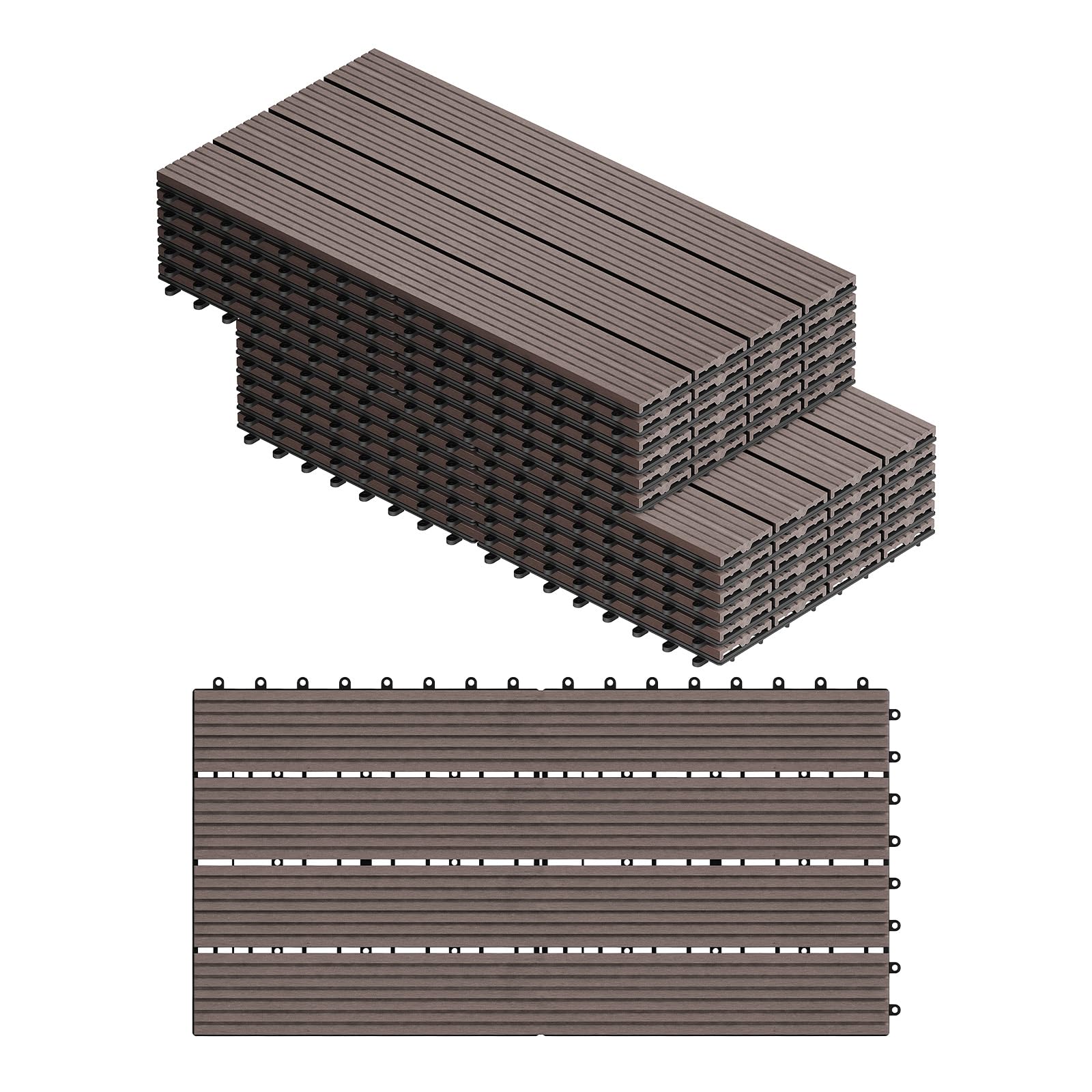 WOLTU 12x Suelo de WPC Baldosas de Madera Exterior para Porche Patios Jardin, 30 x 60 cm 2m² Suelo de Exterior Compuesta Azulejos Baldosas de WPC para Terraza Marrón