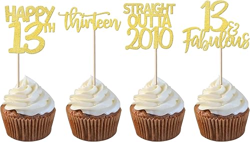 Paquete de 24 adornos para cupcakes Happy 13th Glitter Thirteen Straight Outta 2010 para cupcakes Cheers to 13 Years Birthday Cake Decor for Happy