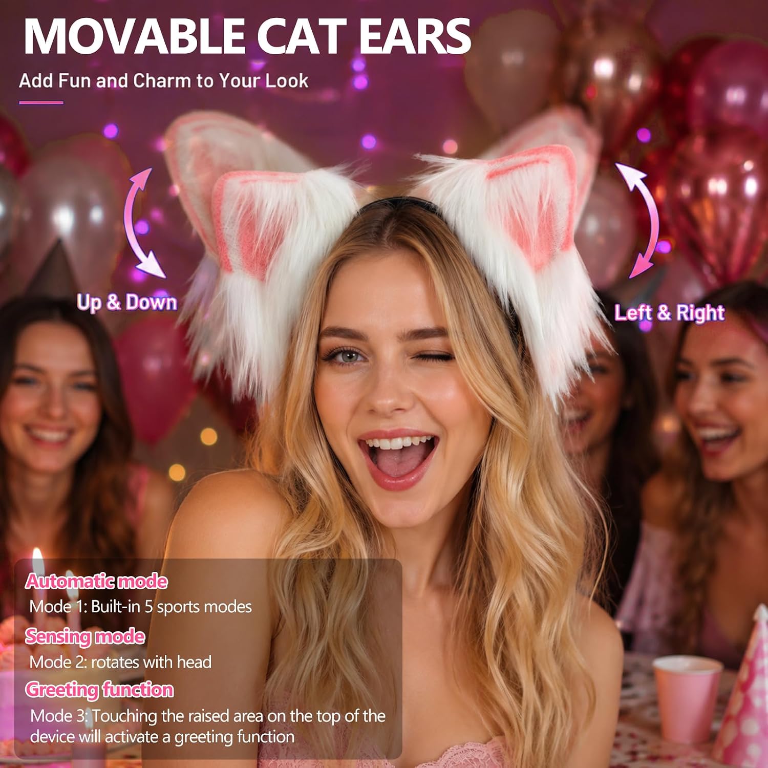 Rechargeable Animal Ears Movable Cat Ears Headdres Animal Ears Hair Bands, For Cosplay Games- Various Parties,Hair Accessory
