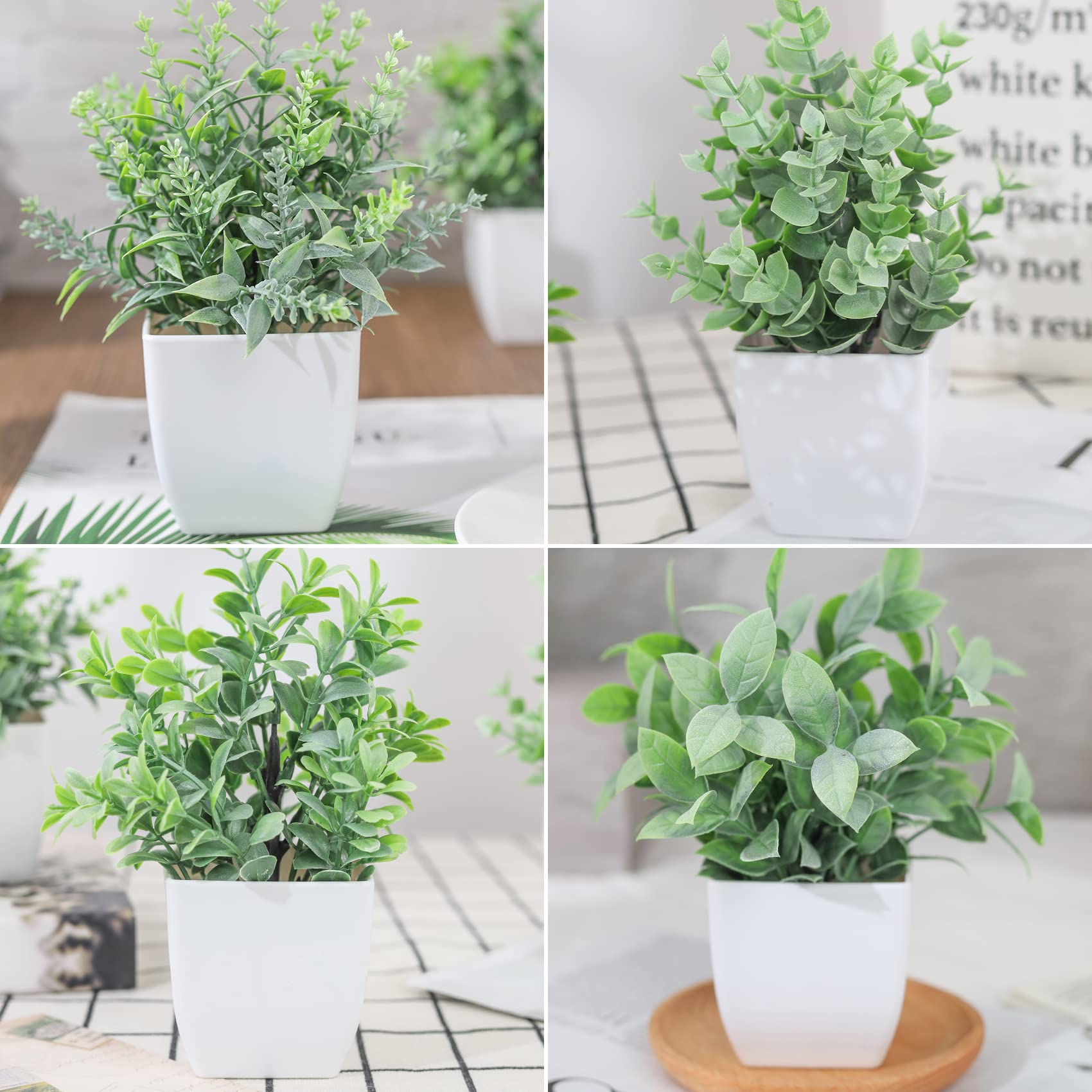 Der Rose 4 Packs Fake Plants Mini Artificial Greenery Potted Plants for Home Decor Indoor Office Table Room Farmhouse