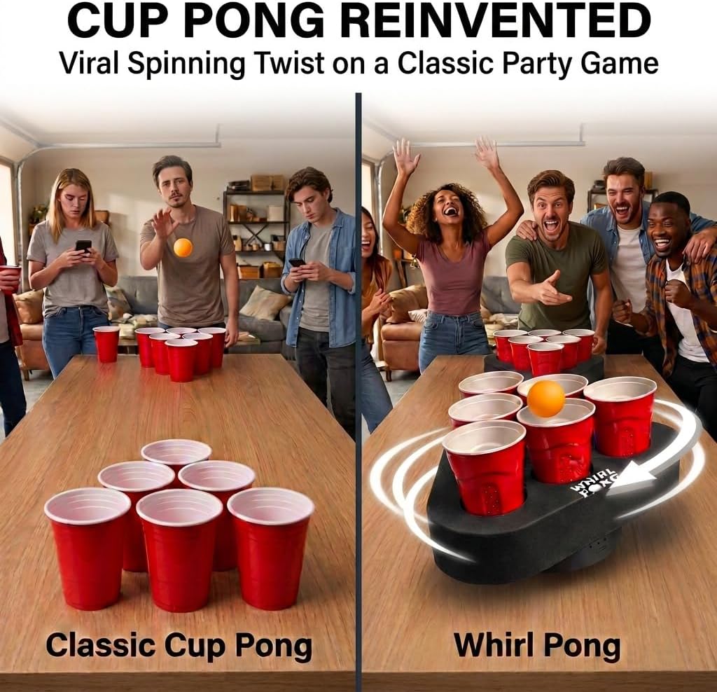 – The Spinning Cup Pong Game | Rechargeable Rotating Party Game Set | Ultimate College Party, Tailgate & Family Game | Cup Pong Reinvented
