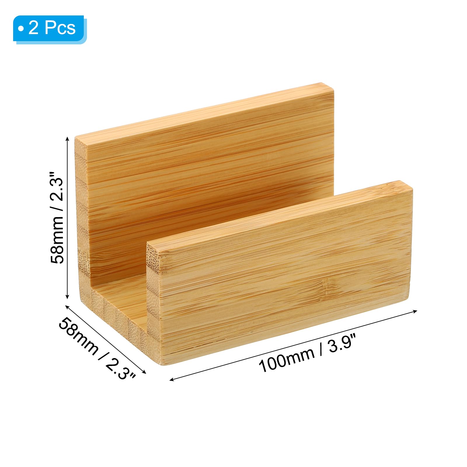 PATIKIL Business Card Holder for Desk 2Pcs Bamboo Wood Business Card Holders Wooden Card Stand Organizer Cards Display for Office Exhibition Brown - Image 2
