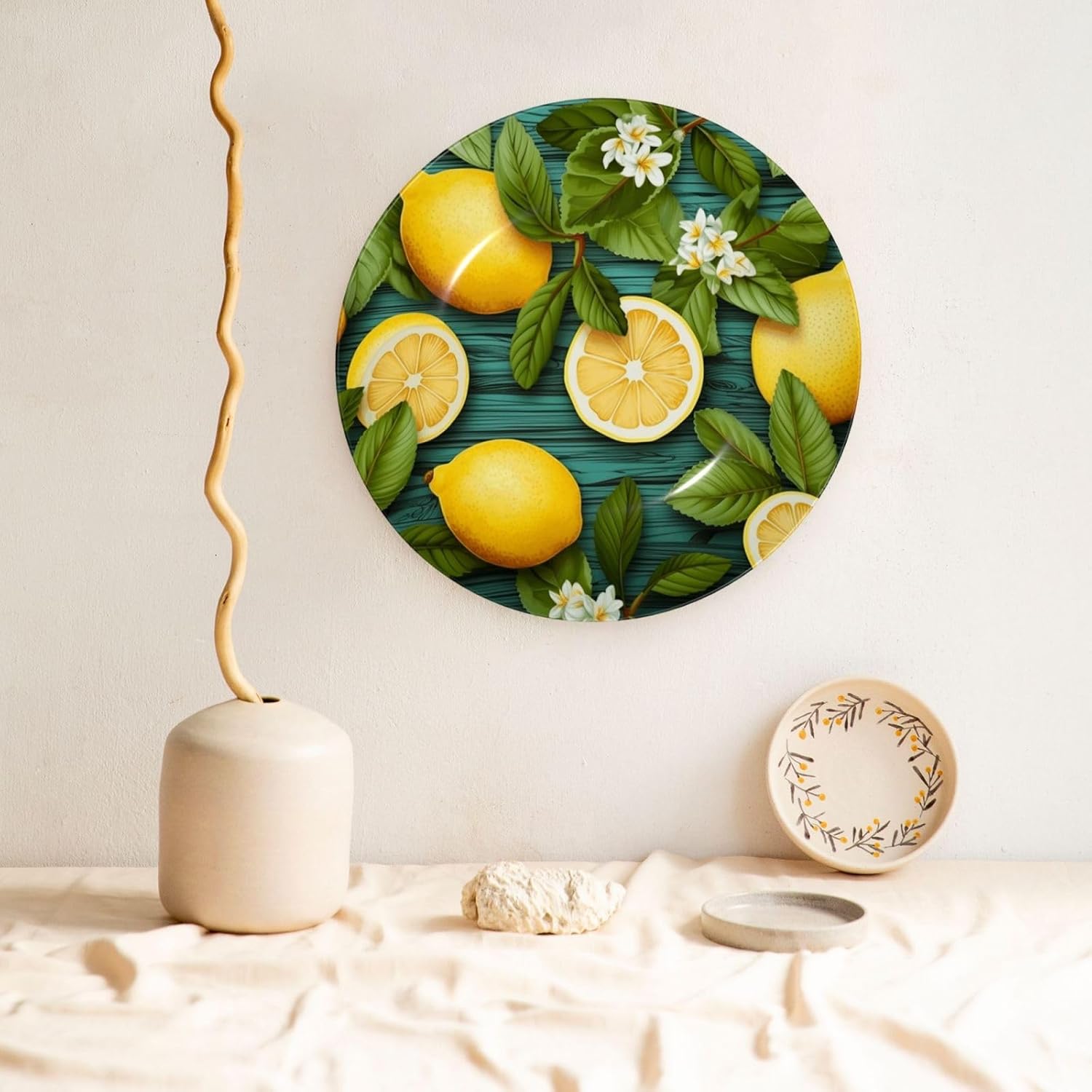 Bone China Decorative Plate with Display Art Lemon Ceramic Plates Crafts Art Decor Dessert Plate Ceramic Ornament Porcelain Plates for Living Room Kitchen Table Home Decor