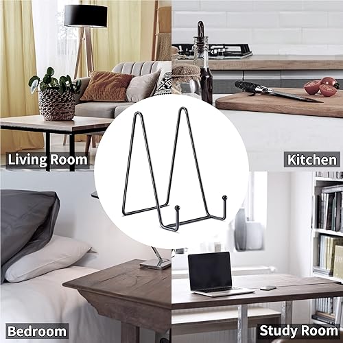 Miniatura 7 de Kruodop Paquete de 3 soportes de placa de 6 pulgadas para exhibición, soporte para platos, soporte de marco de fotos de metal negro para libros,