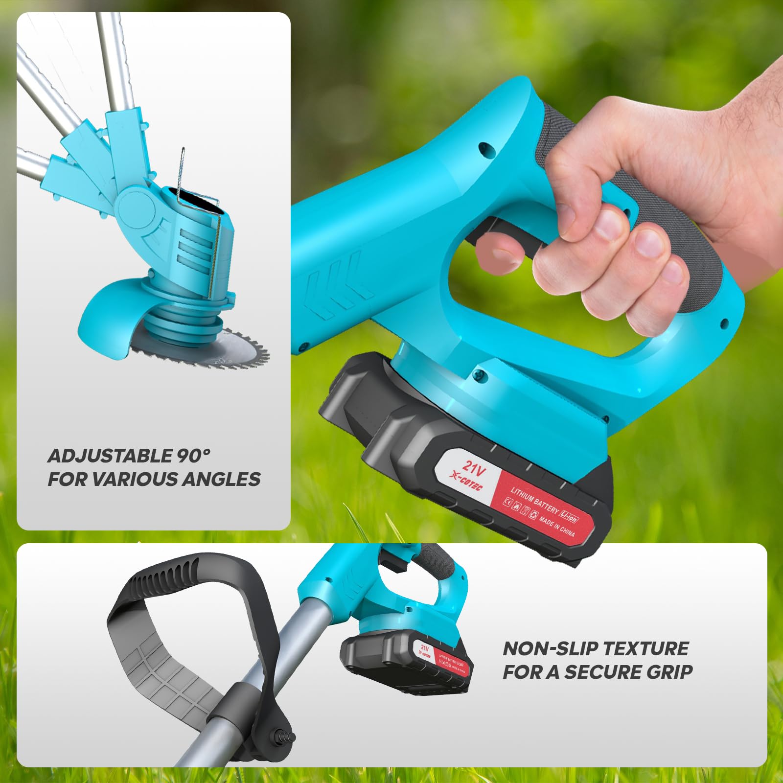 Rasentrimmer mit Akku – Elektrischer Rasentrimmer, 2x1500mAh, 9000 U/min, Teleskopgriff 71–106cm, 4 Klingentypen– Freischneider Akku für Garten, Motorsense, Kantenschneider Rasen