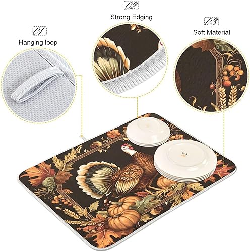 Vista 66 de Tapete de secado de platos de mariposas botánicas para encimera de cocina, almohadilla de secado de microfibra absorbente, grande, 18 x 24 pulgadas