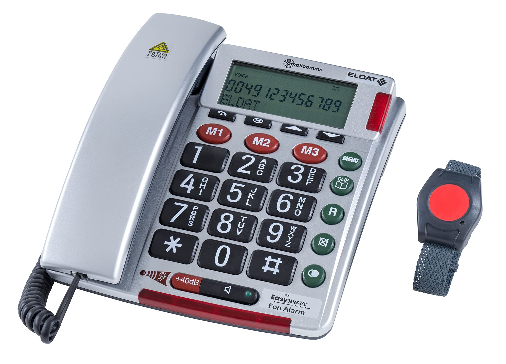 ELDAT Fon Alarm APF: Notruftelefon für Senioren mit Notruf Sender(n); schnurgebundenes Festnetztelefon mit Notrufknopf; Hausnotruf Seniorentelefon