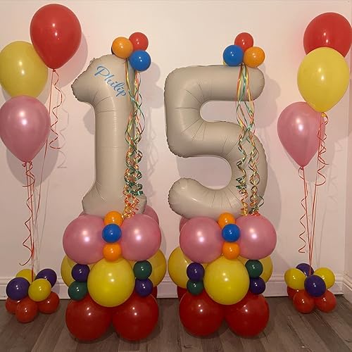 Miniatura 4 de Globos de color blanco crema con el número 24 de 40 pulgadas, gigantes color blanco arena, globos de helio de aluminio de 24 o 42 números para