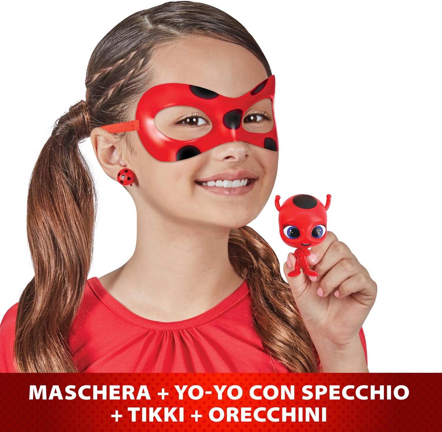 Bandai - Miraculous Ladybug - Transformation Set - Ladybug Costume - Box JoJo Mask Tikki Earrings Kwami - Miraculous Costume and Accessories - Toy for Children from 4 Years - P50604