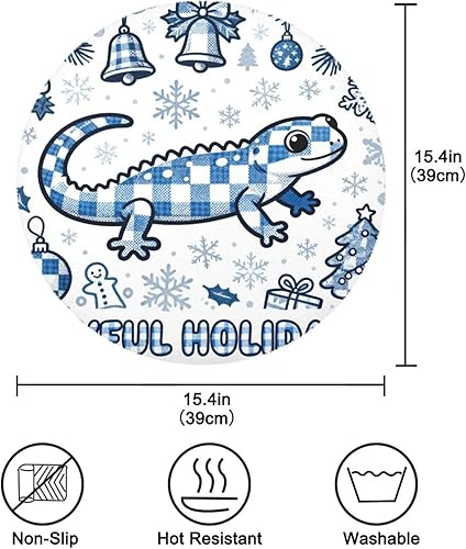 Miniatura 4 de Merry Christmas Salamander Blue Place mats for Kitchen Table Round Washable Fabric placemats 15x15 in manteles redondos para mesa
