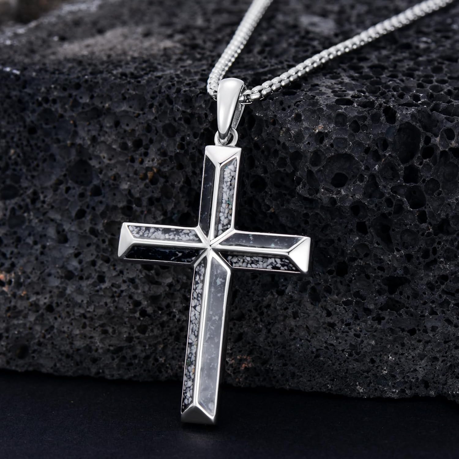 Cross Necklace for Men 925 Sterling Silver Black Cross Turquoise Pendant Christian Jewelry Religious Gifts for Men - Image 3