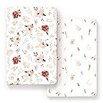 Stretchy Ultra Soft Jersey Knit Pack n Play Sheets Set 2 Pack, Portable/Mini Crib Sheets with Deep Pocket, Universal Fit Playard Pads Safe and Snug, Pretty Rose Flora for Girls, Orange Pink