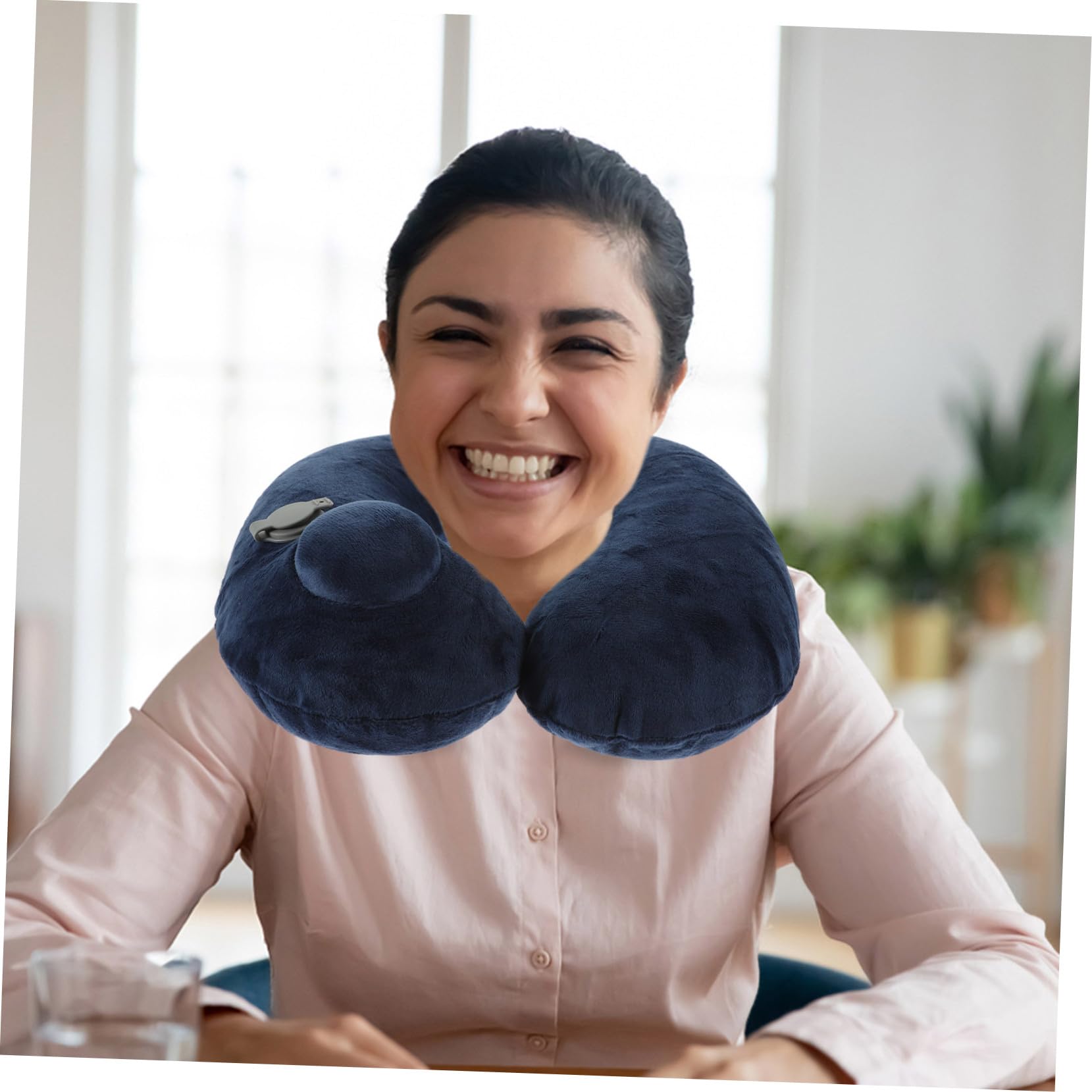 Almohada Inflable Cuello Forma Almohada de Viaje para Aviones Autobuses Trenes Hogar U Oficina Cervical Inflable Flocada Cómoda
