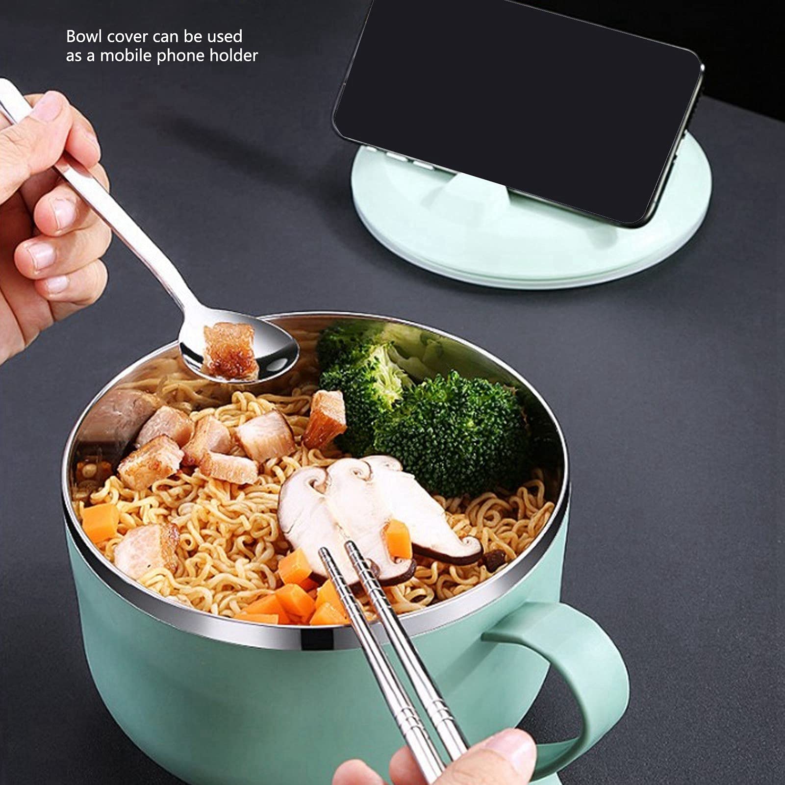 Ciotole per noodle per microonde con coperchio, noodle per tazza rapida da 1200 ml per zuppa, noodle, ciotola per zuppa ramen per dormitorio, piccola cucina o ufficio(verde)