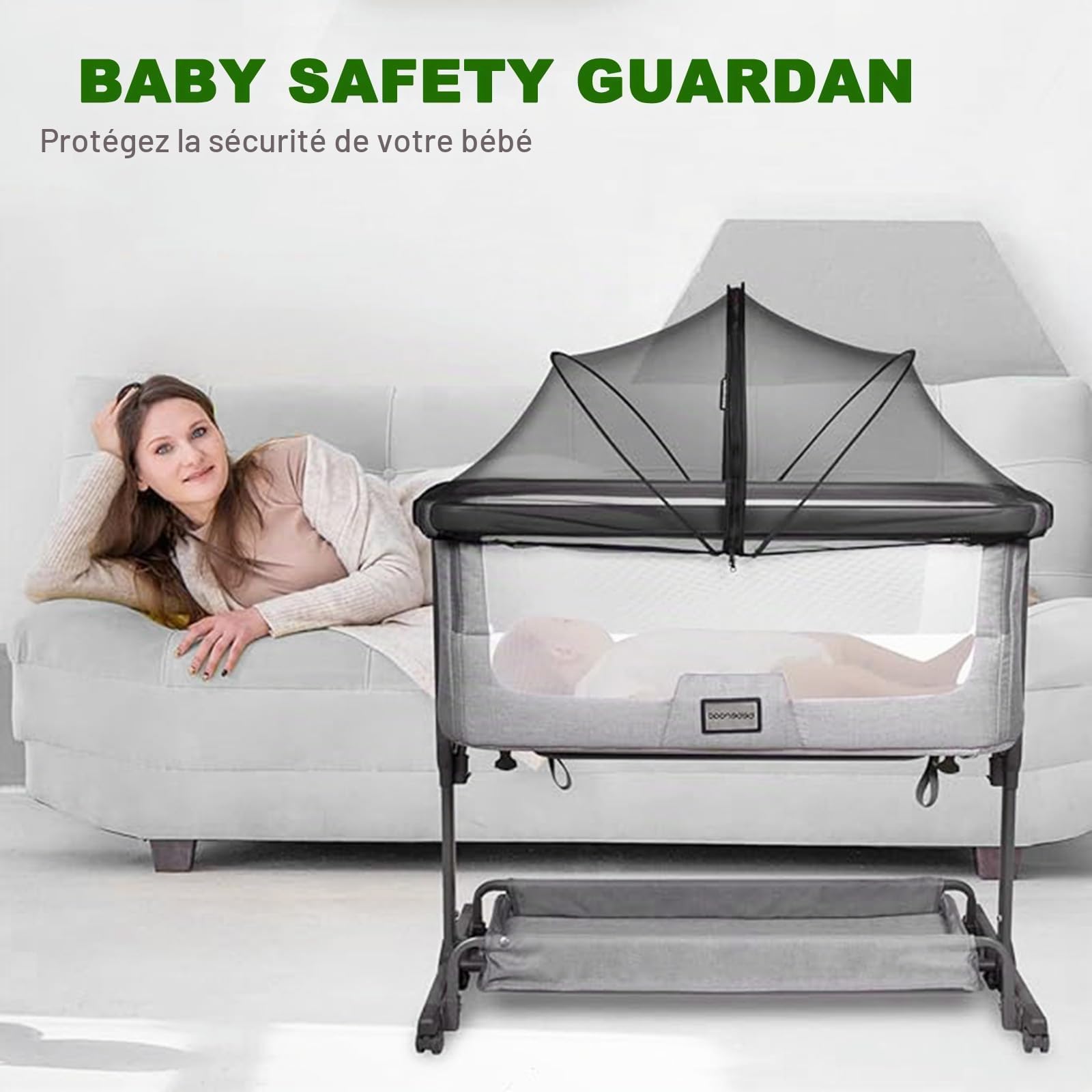 Moustiquaire universelle pour lit de voyage, pour lit d'enfant, avec fermeture éclair silencieuse pour lit, accès facile, installation rapide, filet anti-insectes à mailles fines