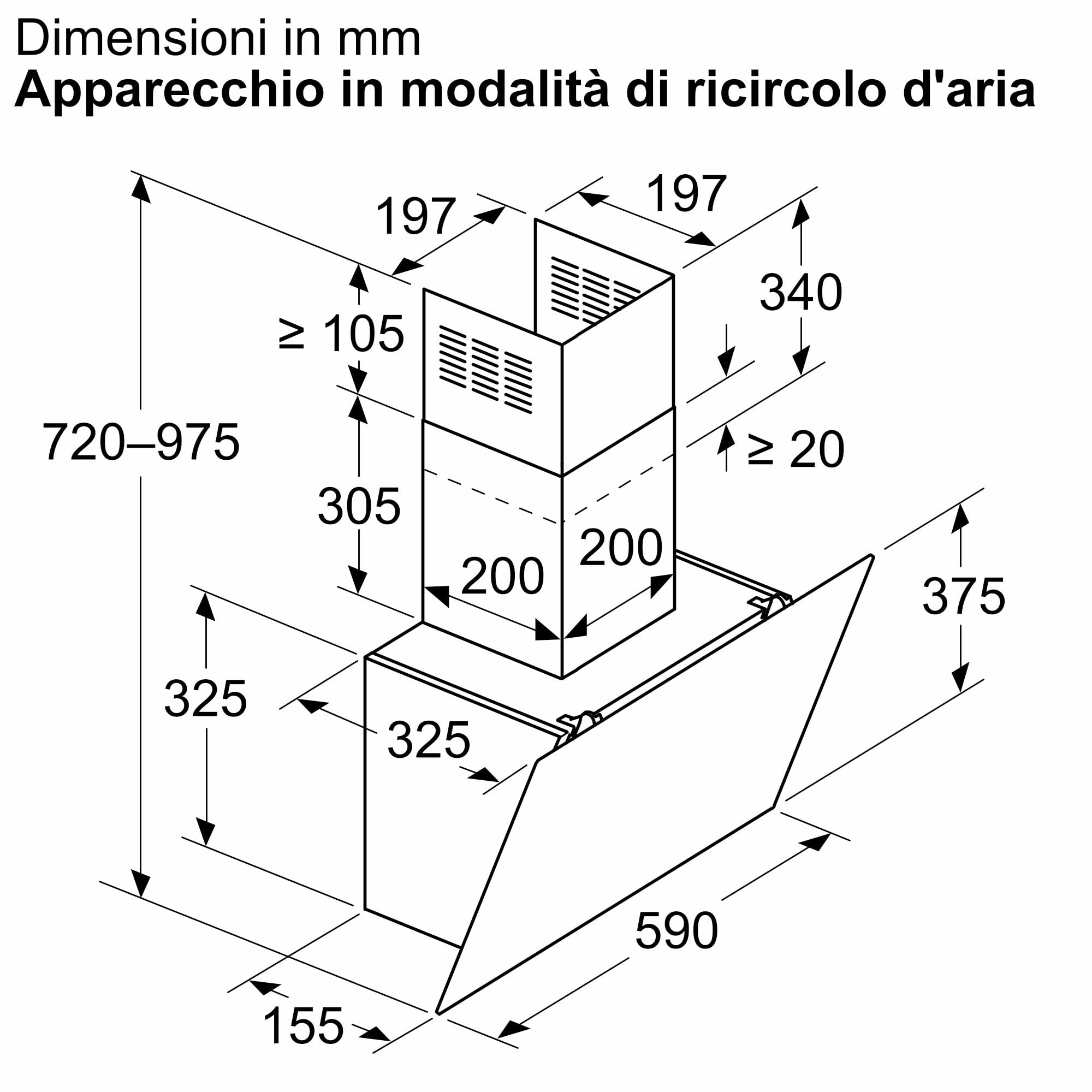 Bosch DWK65DK60 Cappa da Parete 60 cm Aria Ricircolo Scarico Touch Select Basic Filtro Antigrasso