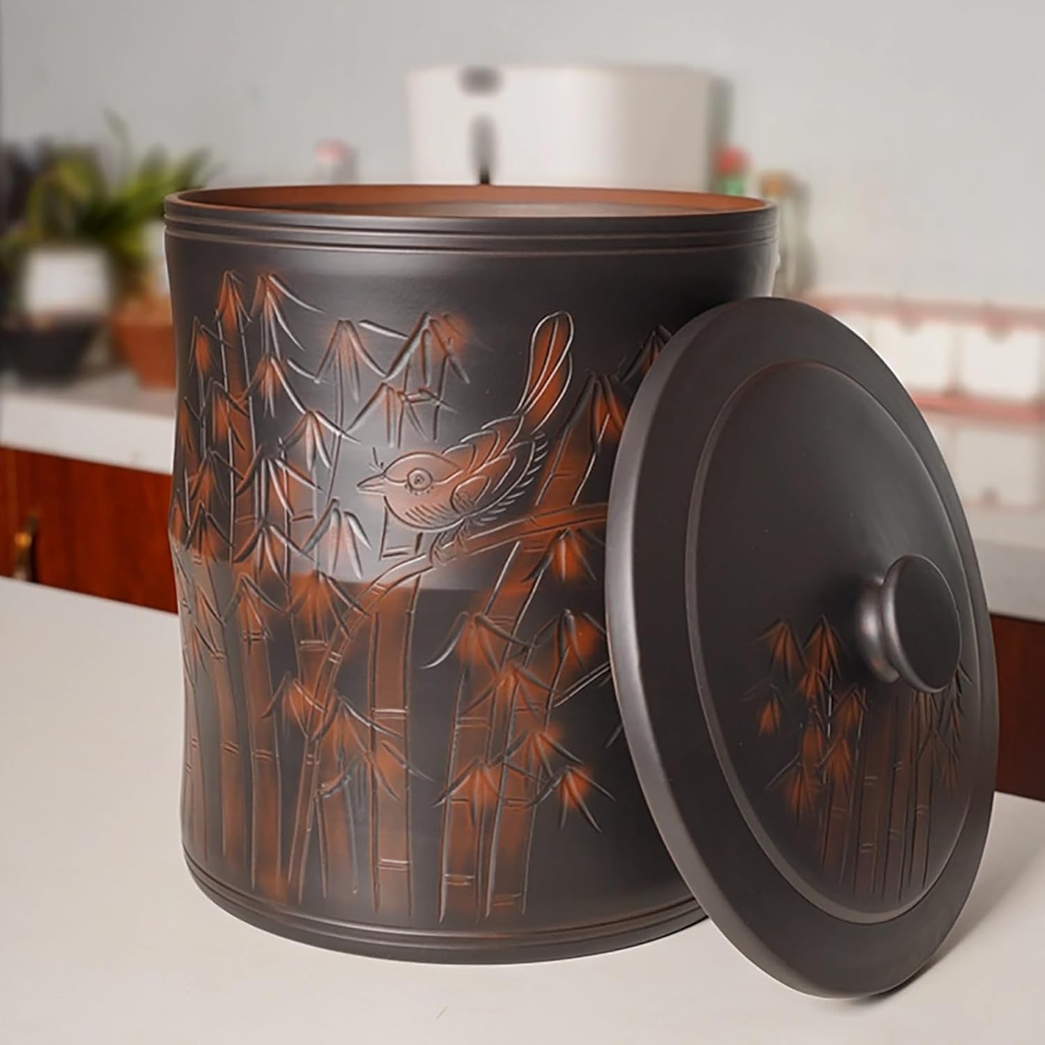 Ceramic Rice Storage Containe, Ceramic Containers with Lids for Food 10kg, Retro Ceramic Rice Bucket, Large Rice Jar for Cereal, Flour, Sugar(C2-10kg)