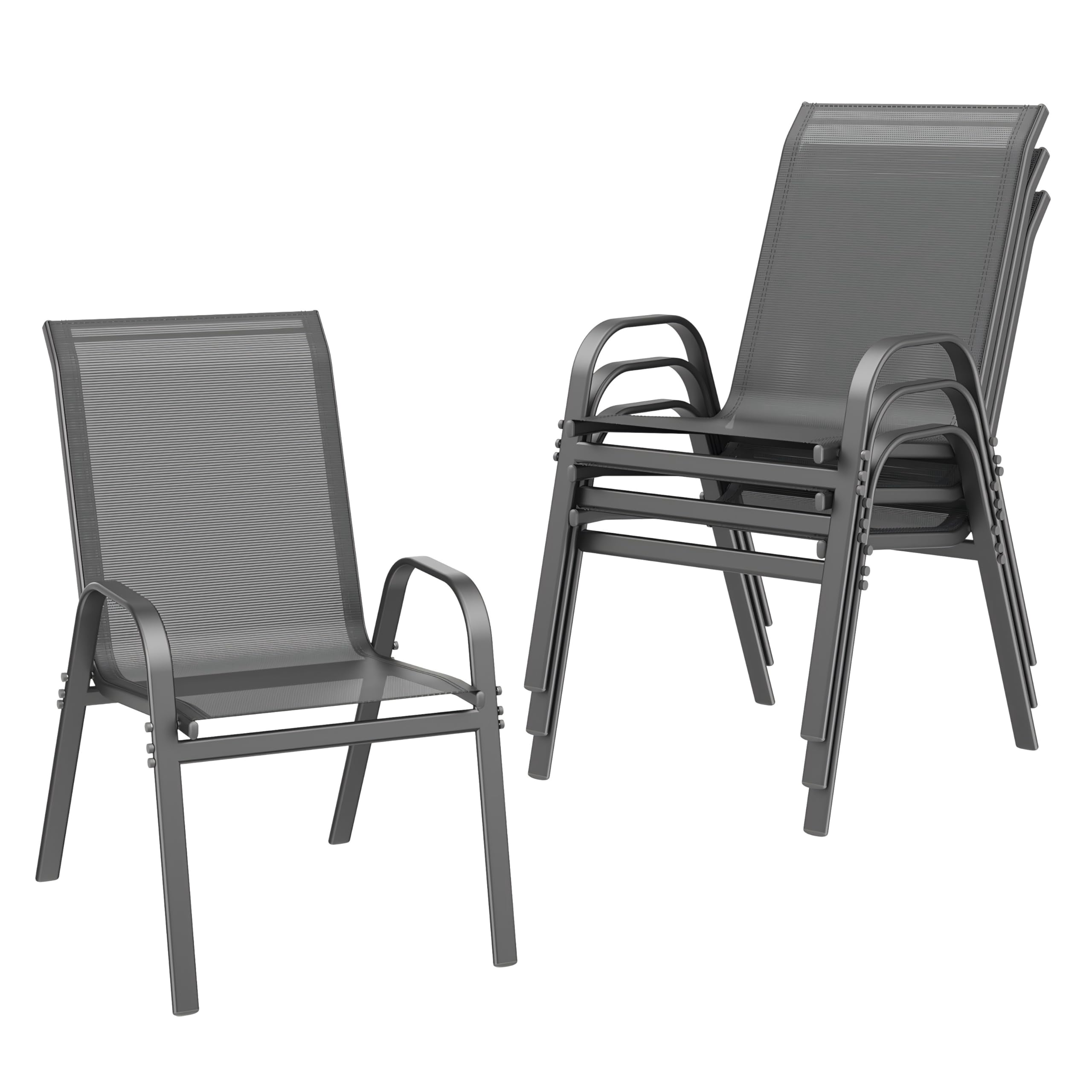 Grey Metal Stackable Garden Chairs Patio Chairs Set Of 4, Easy