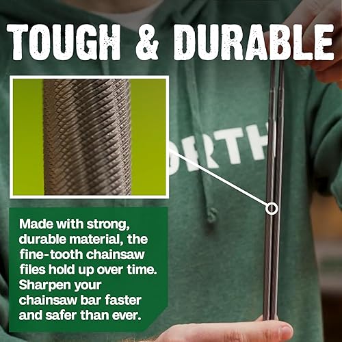 Miniatura 7 de Forester Kit de archivo de afilador de motosierra  Incluye 2 limas redondas, lima plana de 6 pulgadas, guía de archivo, mango de madera, soporte de